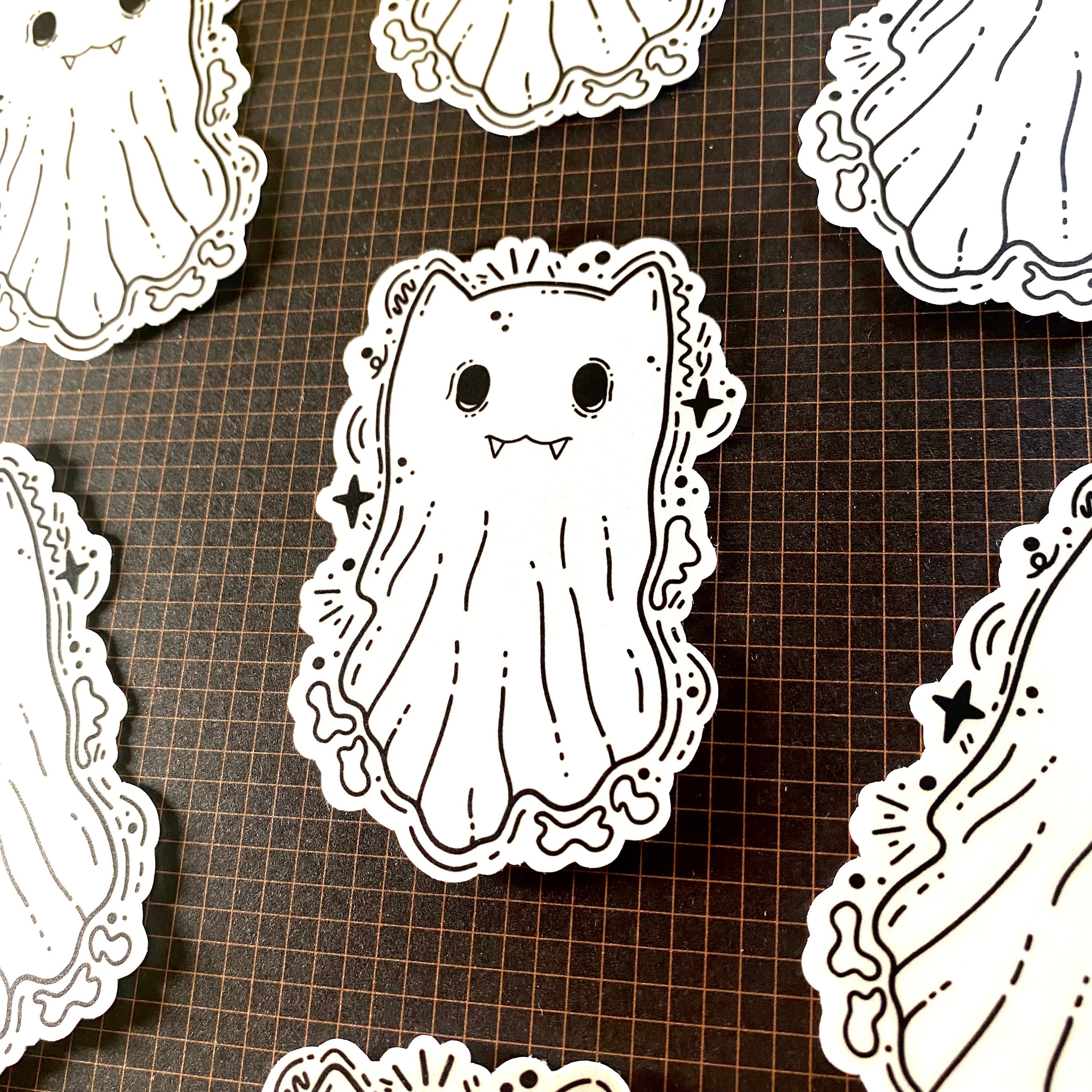 Ghost Cat Matte Vinyl Stickers Spooky Cute Cottagecore - Etsy