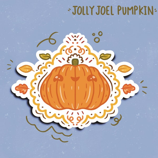 Jolly Joel Pumpkin Sticker | Autumnal Vibe | Bullet Journey | Water Bottle Decal | Halloween Sticker | Cozy Orange | Cottage core | Gift