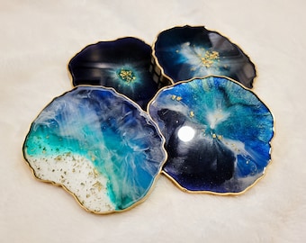 Hars Ocean Coaster Set - Housewarming cadeau strand - Ocean Resin Art - Epoxyhars Ocean Art - Beach Art