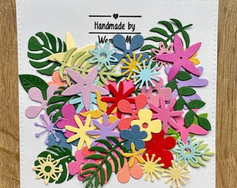 Collection of 50 Die Cut Flowers And Leaves Embellishments, Toppers, Papercraft, Card Making, Scrapbooking