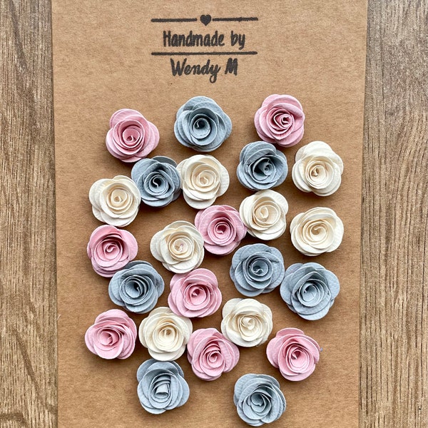 Hand Rolled Paper Flowers, Pink, Grey And Ivory Mix, Paper Roses, Embellishments, Toppers, Scrapbooking, Papercraft, Card Making