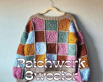 CROCHET PATTERN Patchwork Sweater Granny Square Sweater Digital Download PDF
