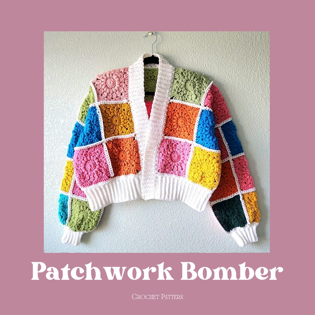 HÄKELANLEITUNG Patchwork Bomberjacke Granny Square Strickjacke PDF