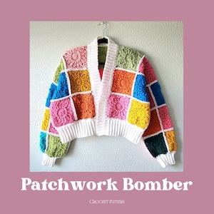 SCHEMA ALL'UNCINETTO Cardigan patchwork Bomber Grandma Square PDF Schema all'uncinetto