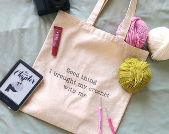 Cotton Canvas Knitting Tote Bag: Durable Crafter Project Bag