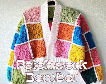 Crochet Bomber Cardigan Pattern: Granny Square PDF (Digital Download)