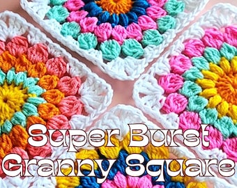 CROCHET PATTERN Superburst Granny Square Crochet Pattern Digital Download PDF