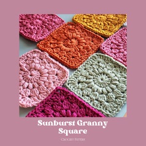 Sunburst Granny Square Crochet Pattern - Stashbuster, Home Decor, Afgan, Blanket, Crochet Bag, Digital Download PDF