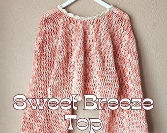 Sweet Breeze Crochet Top Pattern: Yoke Sweater, Scallop Edging (PDF Download)