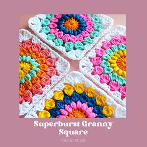 Superburst Grandma Square Häkelanleitung - Stashbuster, Home Decor, Afgan, Decke, Häkeltasche, digitaler Download PDF
