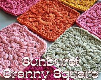 CROCHET PATTERN Sunburst Granny Square  Digital Download PDF