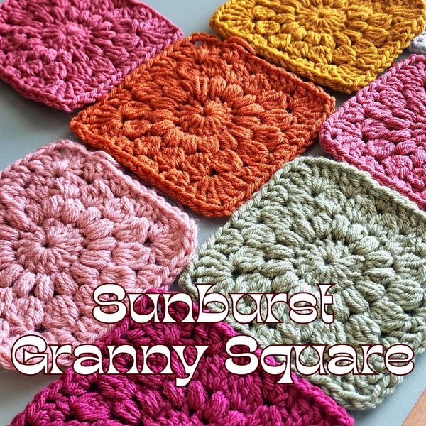CROCHET PATTERN Sunburst Granny Square  Digital Download PDF