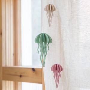 Hanging Jellyfish - Danish Pastel Room Decor - Nursery Room - Nautical Decor - Eco Friendly Gifts - Wooden Ornaments - Wooden Baby Mobile