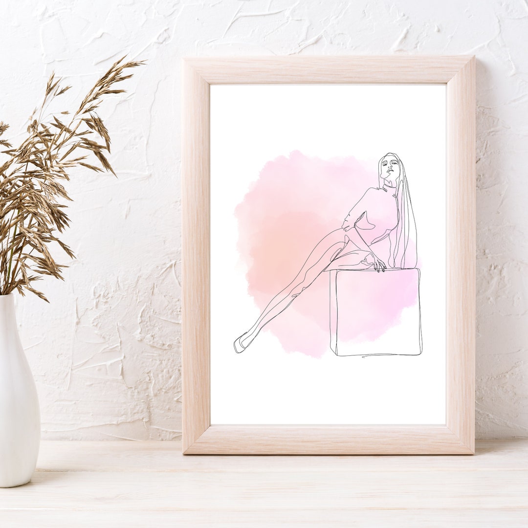 Set of 8 Abstract Line Drawing Pink Female Empowerment Wall Art ...
