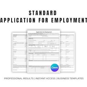 標準的な雇用申請書テンプレート | 編集可能 | PDF および Canva テンプレート付き | 求人応募 | 従業員応募