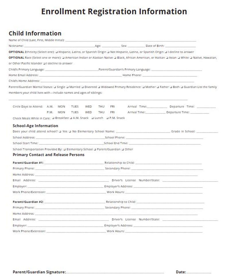 Daycare Enrollment Form Template Canva Template Home Day Care Daycare Enrollment Form Template Canva Template Home Day Care