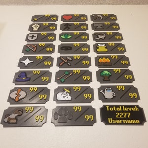 Old-school Runescape Inspired Twenty-Four Piece set 3D Printed Skill Tab Wall Hang & Magnet Bundle