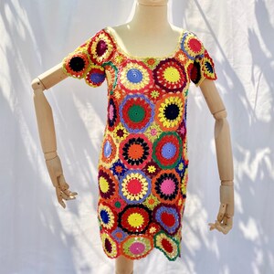 Colorful Boho Summer Dress, Crochet Mini Dress, Unique Mesh Style Outfit,Bohemian Style Beach Dress, Bachelorette Outfit, Wedding Gift