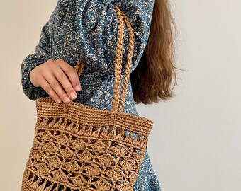 【Raucohouse】Roti crochet net shoulder bag Crochet Net Bag - Peach - Home & Fleur