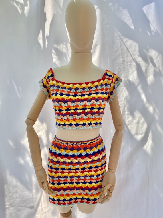 Colorful Festival Set Boho Beachwear Colorful Skirt Colorful Top Crop Top Skirt Set Etsy