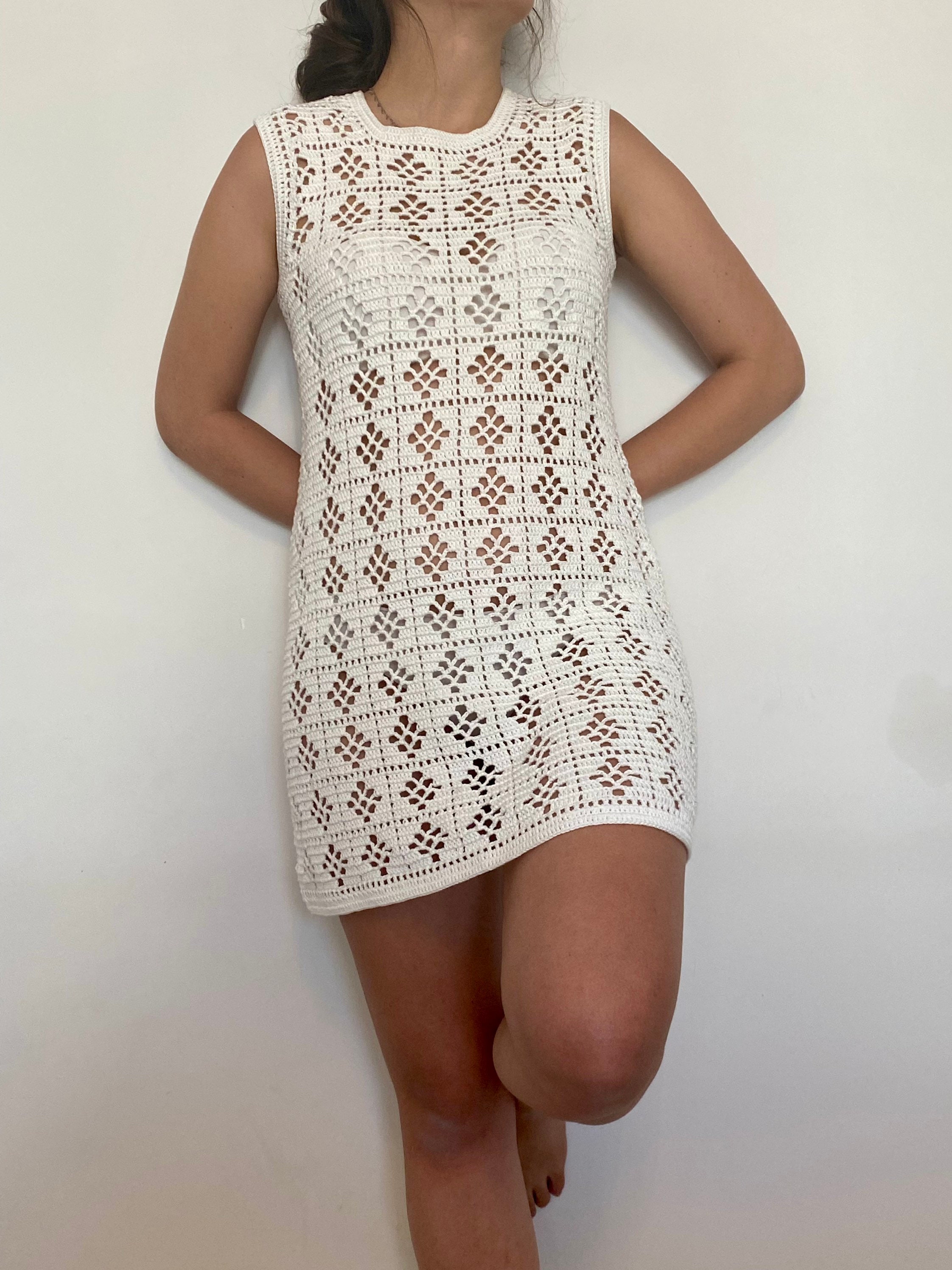 White Crochet Mini Dress: 70s Style Cotton Tennis Outfit - Etsy