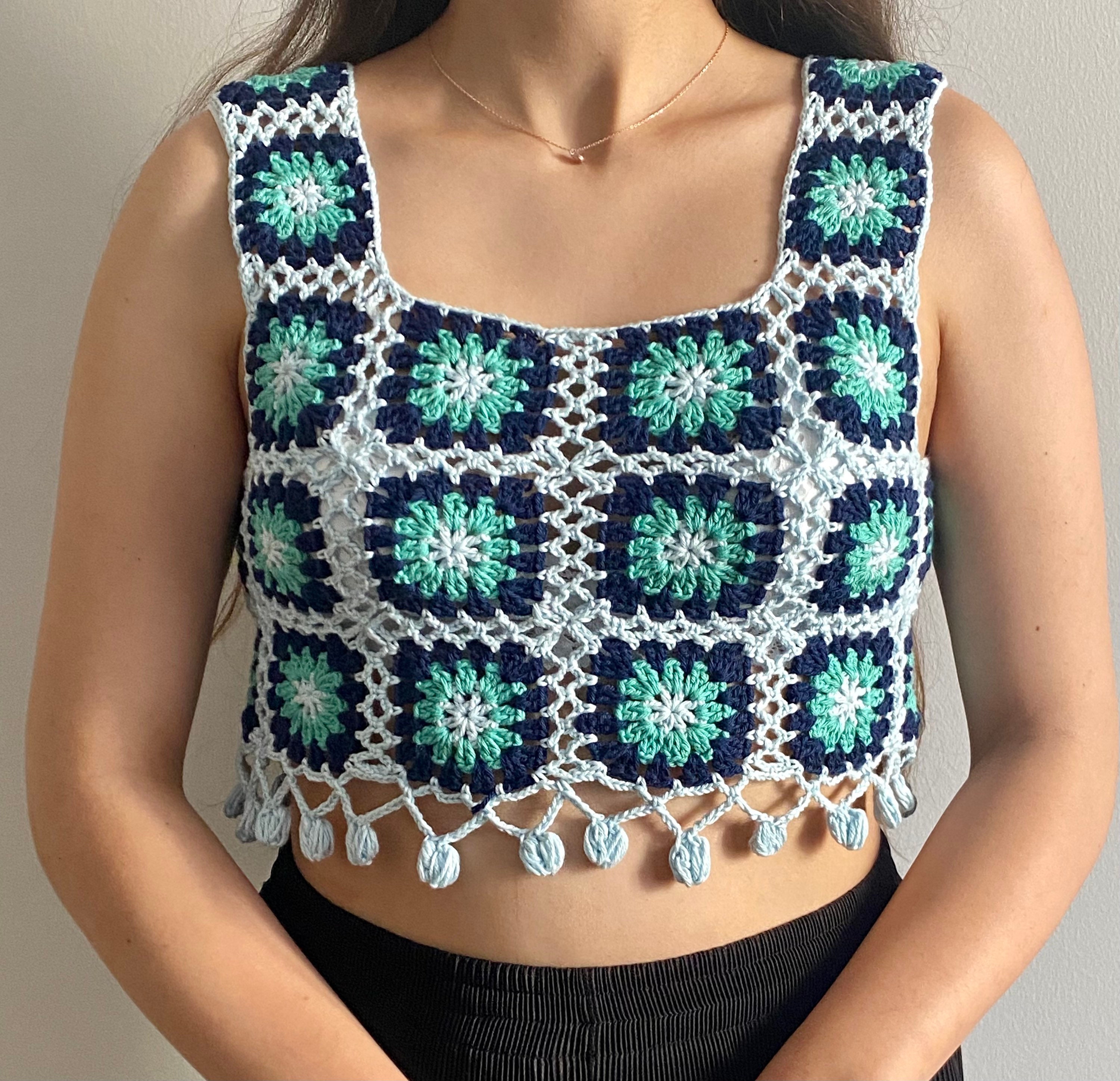 Granny Square Crop Top, Floral Crop Top in Brown Color Granny Square Crop Top, Floral Crop Top in Brown Color