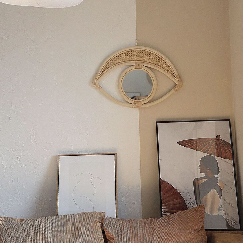 Natural Rattan Evil Eye Mirror Wall Décor Handmade Eye Shape Etsy