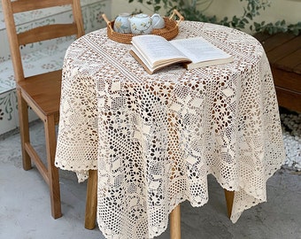UKCotton Knitted Vintage Crochet Rectangle Tablecloth Handmade Lace Hollow Cloth 