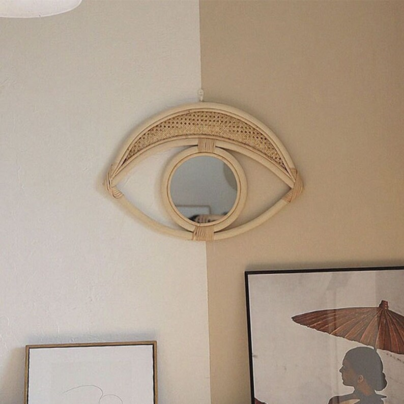 Natural Rattan Evil Eye Mirror Wall Décor Handmade Eye Shape Etsy