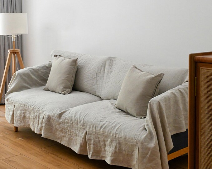 Natural Linen Couch Cover Throw 100 Pure Linen Sofa Cover Etsy
