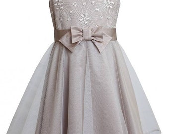 Mädchen Kleid Festlich Hochzeit Einschulung Konfirmation Hochzeitsgast Boho Spitze Tüll Sommerkleid Blumenmädchen beige taupe leicht rosa