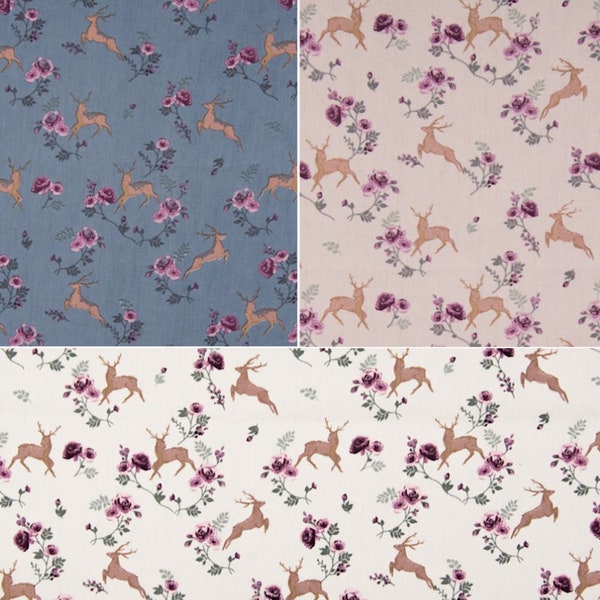 Fabric by the meter Cotton fabric Cotton Poplin Traditional fabric Dirndl fabric Decorative fabric Children's fabrics Dress fabrics Deer flowers motif