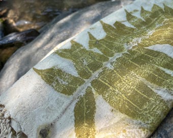 Handwoven Ecoprint Cotton Scarf · Botanical Handyed Cotton Shawl · Green Sumac leaves print wrap · Sustainable Fashion · One of a Kind