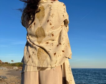 Ecoprinted handwoven Peace Silk Kimono Jacket  · Botanical Natural Dyed Kimono · Sustainable Fashion · One of a Kind ·