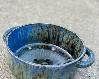 Handmade Ceramic Berry Bowl with Drippy Glaze