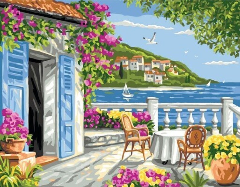 Royal Paris Tapestry/Needlepoint Kit - Coastal Garden Scene (Jardin Cotier)
