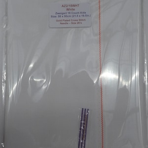 Zweigart White 18 count Aida Cross Stitch Fabric 55 x 50cm with Needle