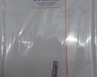 Zweigart White 18 count Aida Cross Stitch Fabric 55 x 50cm with Needle