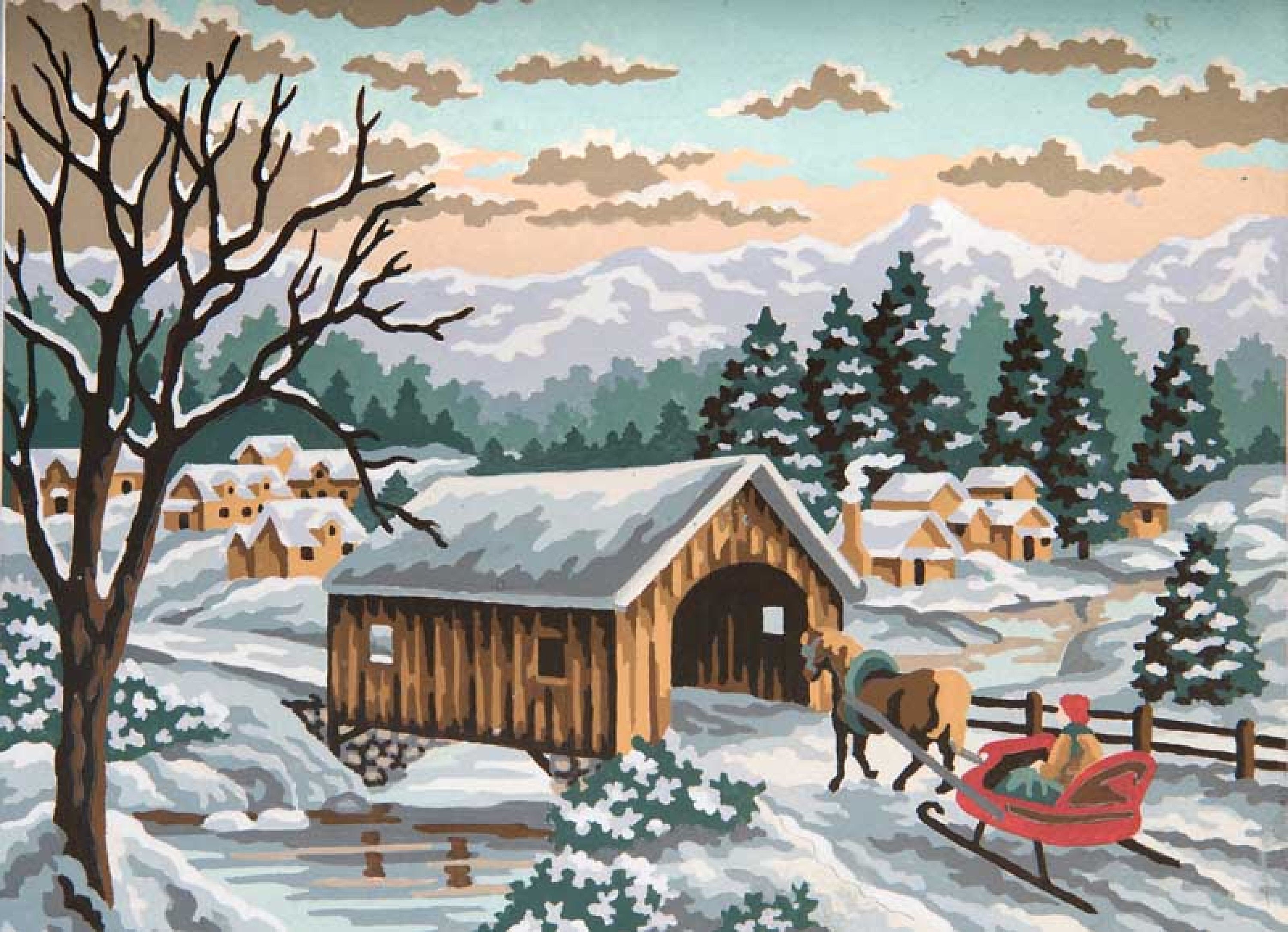 Winter Scene Grafitec Printed Tapestry/Needlepoint Canvas Hiver 