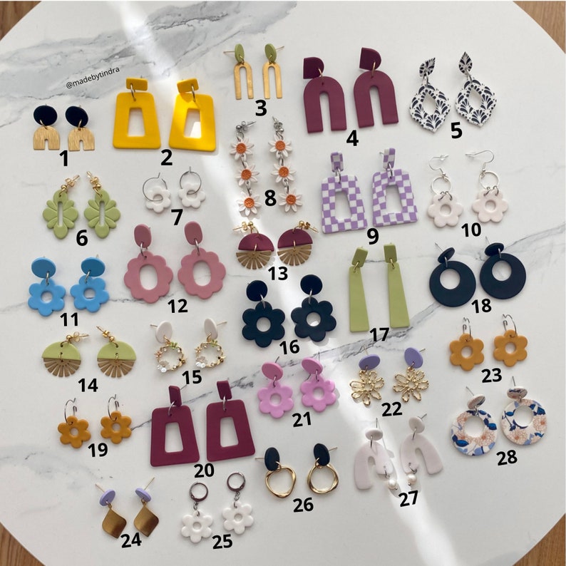 UITVERKOOP OPRUIMING Art Deco Pastel Brass zomerverklaring handgemaakte polymeerklei Dangle Stud Oorbellen afbeelding 3