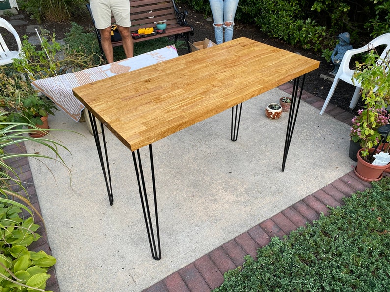 Butcher Block Table, Stained and Sealed With Metal Hairpin Legs optional Etsy