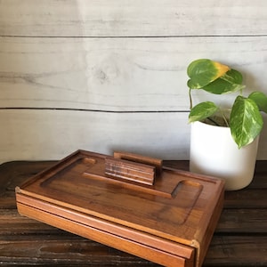 Mid Century Walnut Secretary’s Lap Desk. Desk Top Organizer Business Card Storage Box.