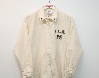 Vintage Horse Nature Button Up - L