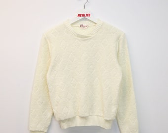 Suéter de punto vintage de los años 70 con textura de rombos (talla XS)