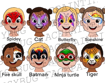 Face Painting Menu Designs: 8 Hand Illustrated Display Board options (Digital Download JPEGs)