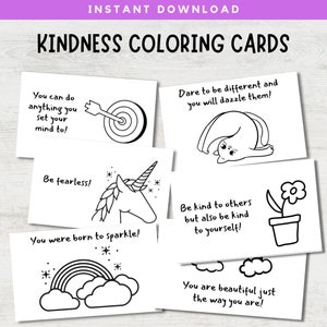 Cartes De Bonté, Cartes À Colorier, Cartes D'encouragement, Message inspirant, Cartes Pleine Conscience, Notes De Boîte À Lunch, Citations Sur La Gentillesse, Imprimable