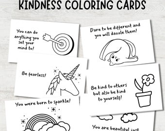 Kindness Cards, Coloring Cards, Encouragement Cards, Inspirational Message, Mindfulness Cards, Lunch Box Notes, Kindness Quotes, Printable