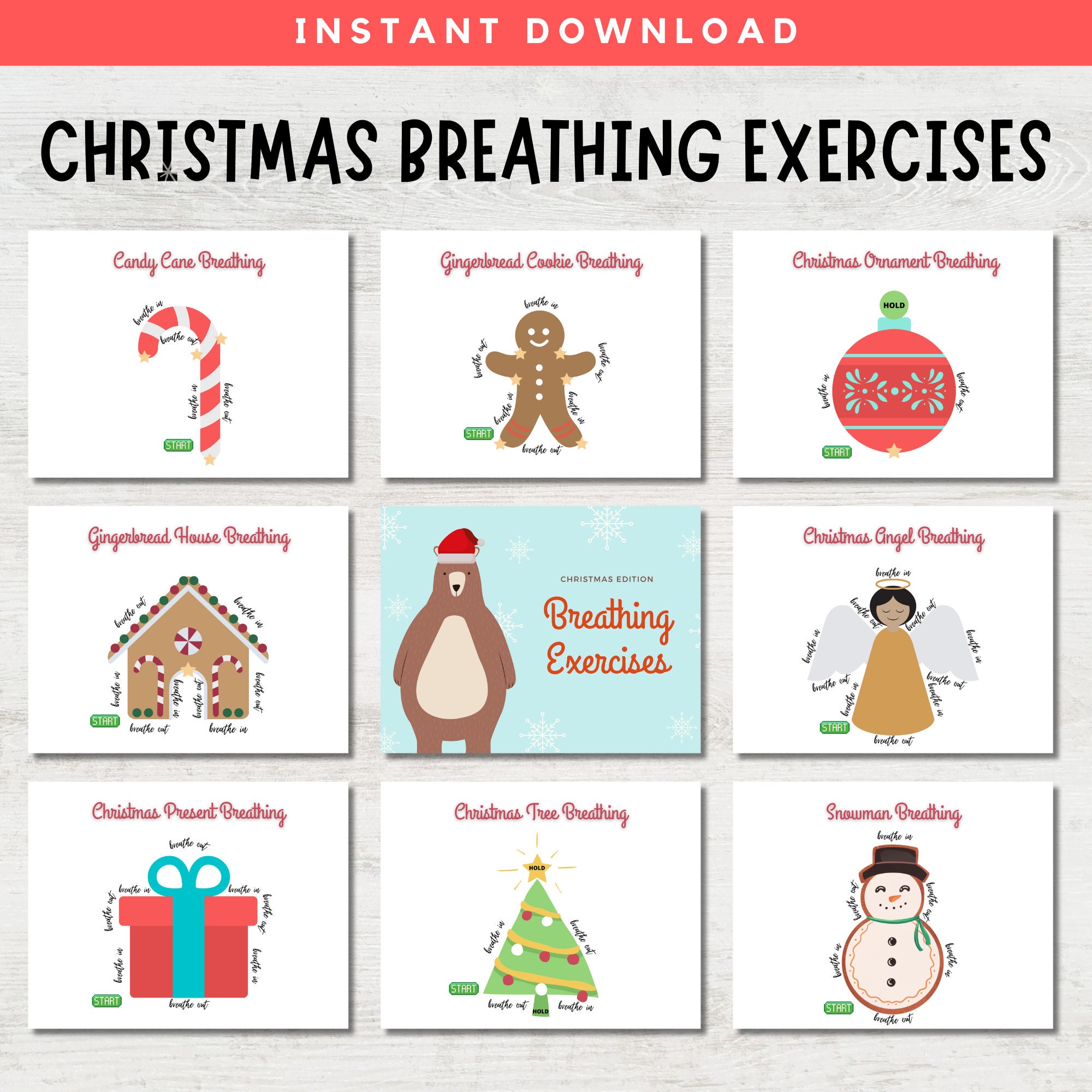 Christmas Mindfulness Breathing Exercises for Kids, Classroom Activity Pack, Calming Corner Mindfulness Activities, Instant Download