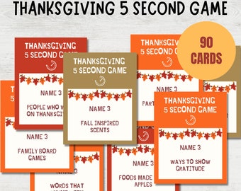 Thanksgiving 5 Second Game, Thanksgiving Activity For Kids, Printable Thanksgiving Game, Thanksgiving Party, Dinner Game, Fall Game