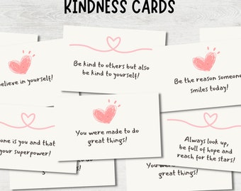 Kindness Cards, Encouragement Cards, Inspirational Message, Mindfulness Cards, Lunch Box Notes, Kindness Quotes, Printable Cards